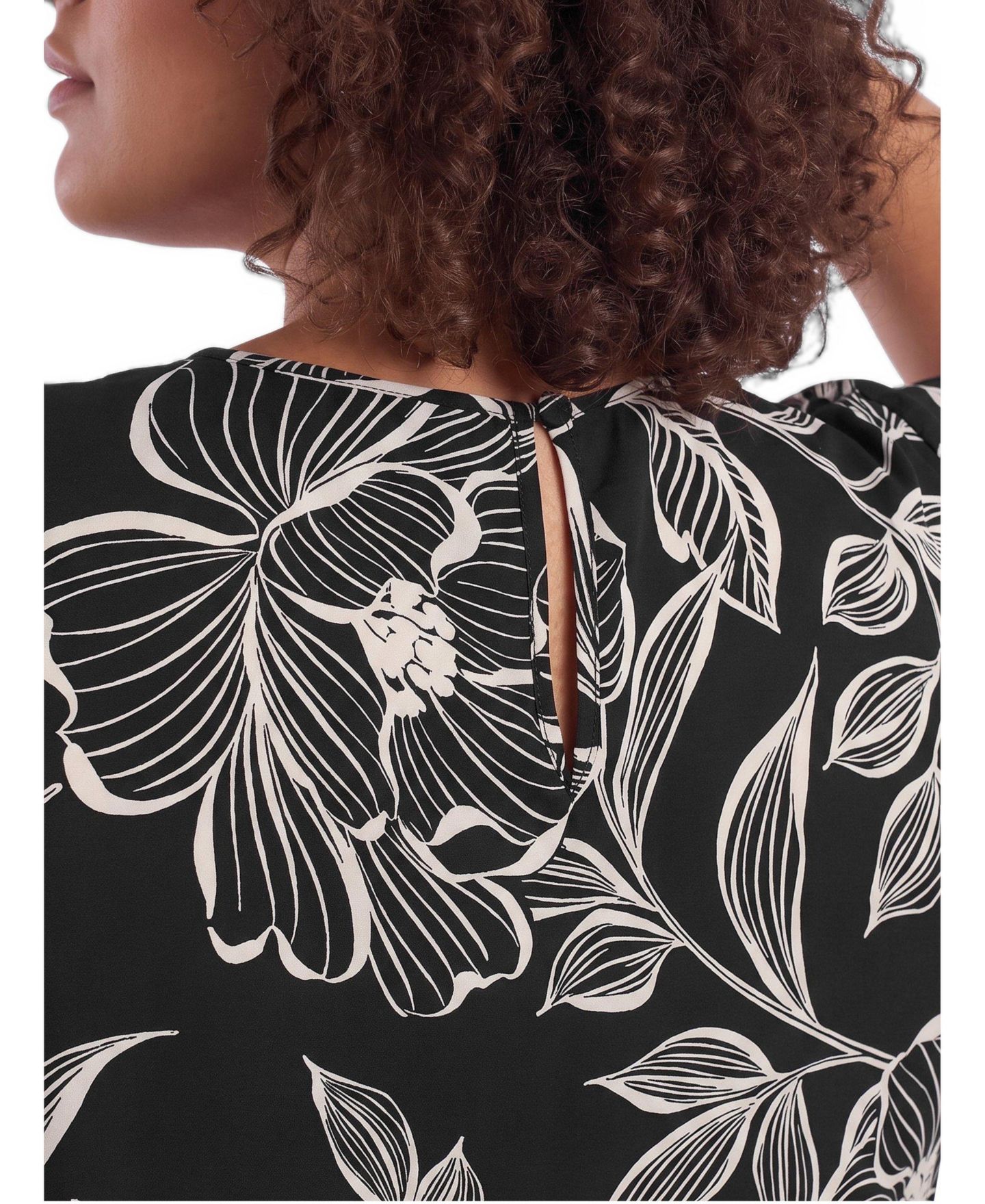 Женская блузка Torrid Plus Size Abbey Floral-Print Georgette Scoop Neck, цвет: С принтом чёрный — фото 4