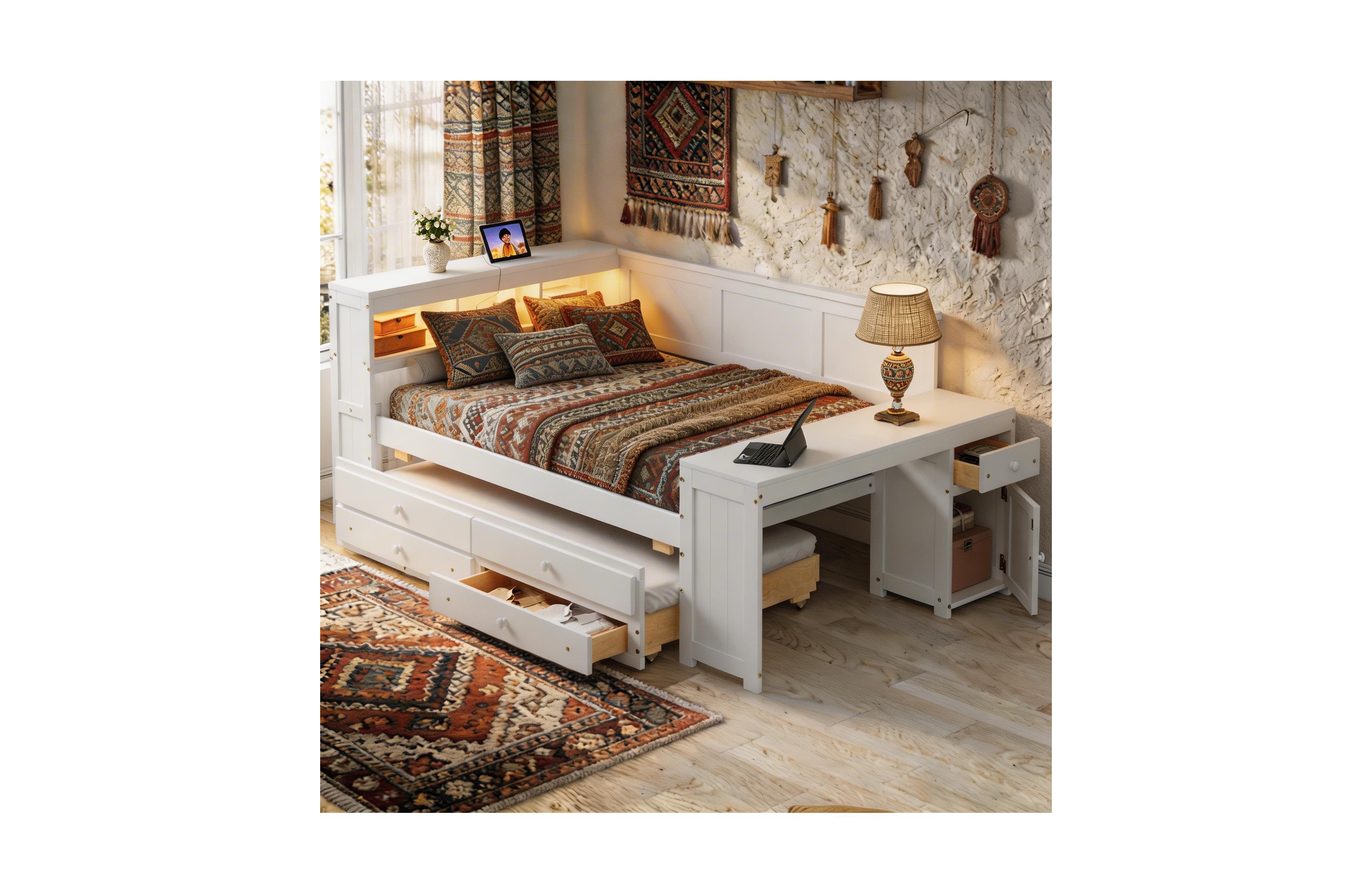 Sailvan Full Size Daybed with Storage Drawers, Trundle