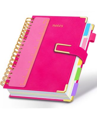 Hardcover Spiral Notebook College Ruled Leather Journal 5 Subject Dividers 300 Pages Magnetic Closure