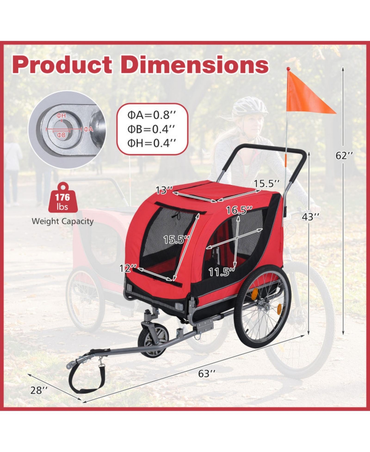 Sugift 2-in-1 Pet Bike Trailer and Stroller with Universal Bicycle Coupler