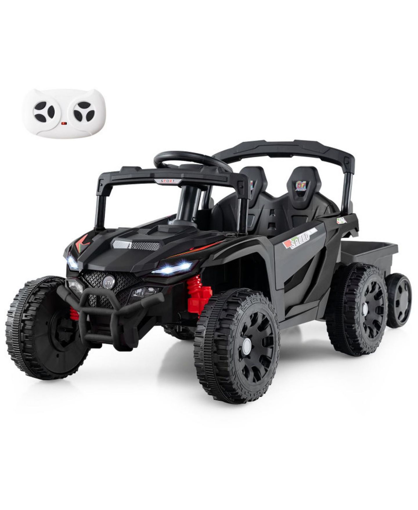 Детская игрушка HONGGE 12V Kids Ride-On Tractor with Detachable Trailer Parent Remote and LED Lights, цвет: Тёмный серый — фото 1