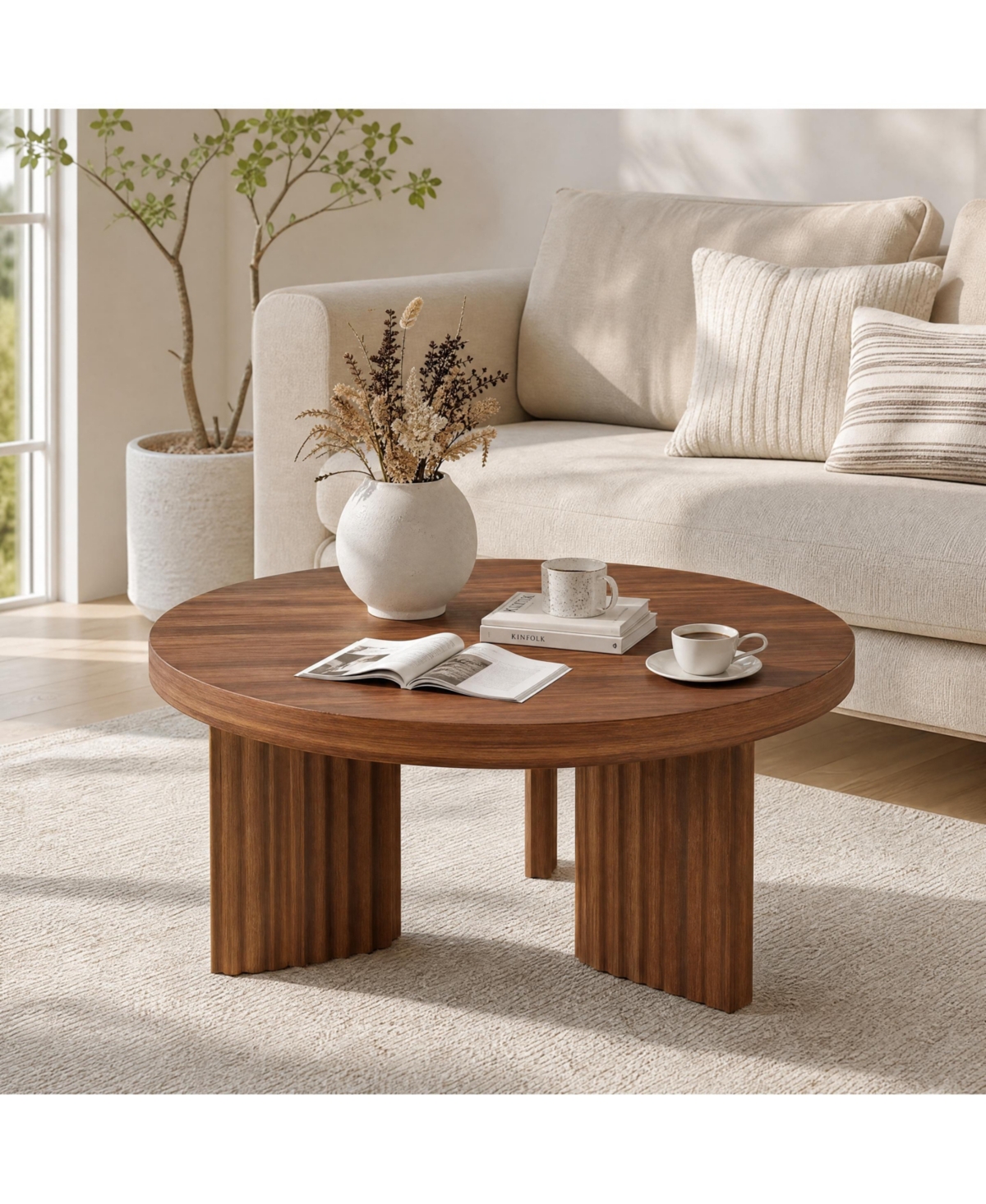 gaomon 33.5-Inch Round Wood Coffee Table for Small Spaces, Living Room Center Table