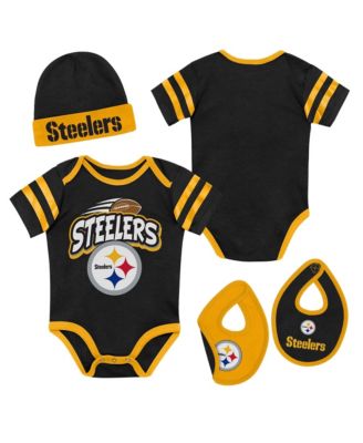 Baby Boys and Girls Black Pittsburgh Steelers Pint Prodigy Three Piece Creeper Set