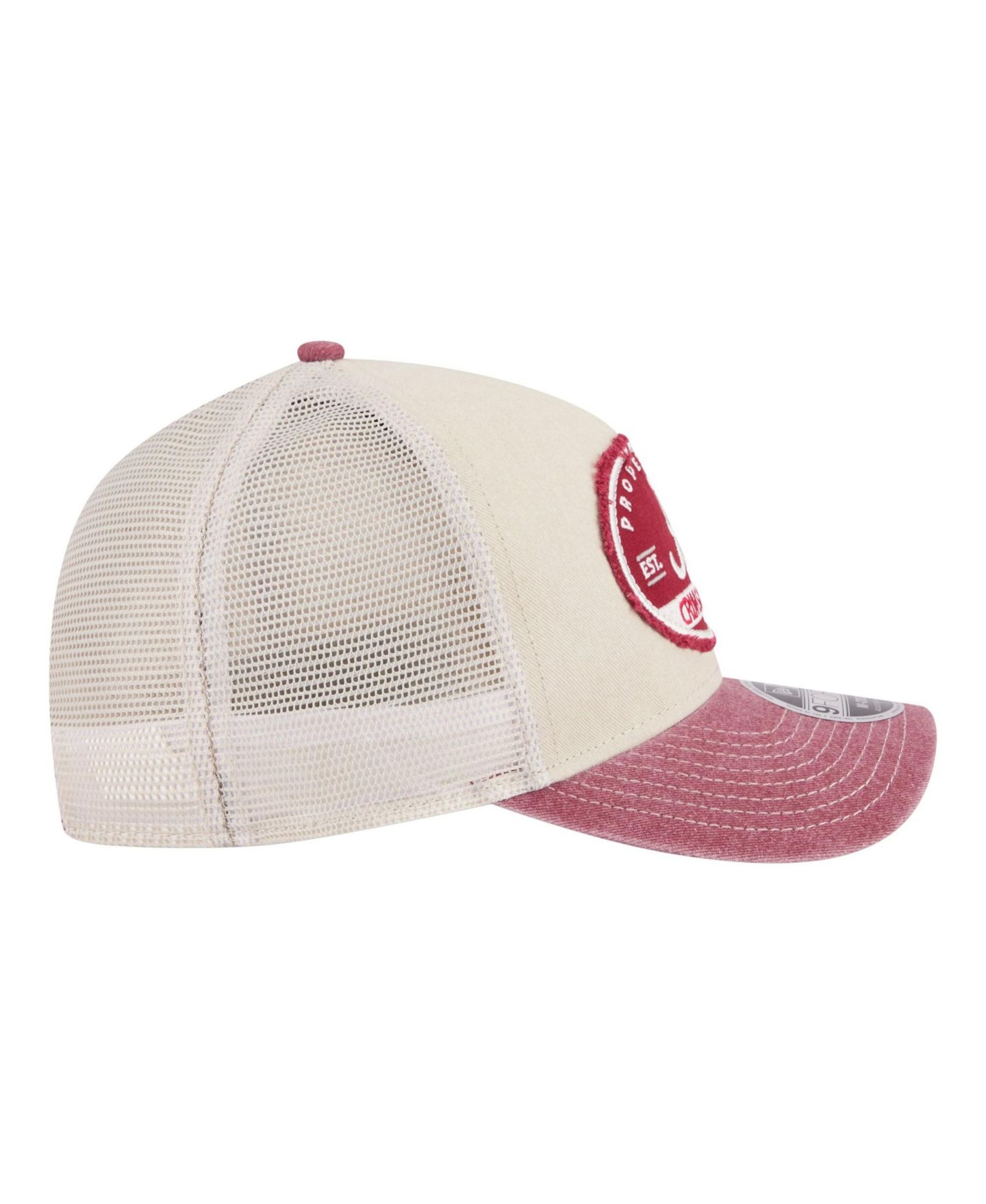 Мужская кепка New Era Stone/Crimson Alabama Crimson Tide Frayed Patch 9FORTY M-Crown A-Frame Trucker Adjustable Hat — фото 5