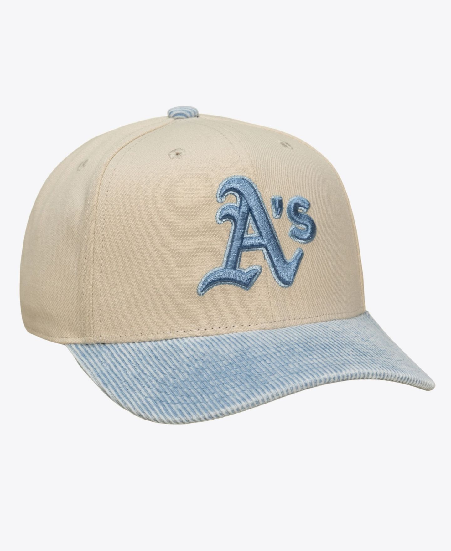 Мужская кепка Mitchell & Ness Cream/Light Blue Athletics Washed Corduroy Pro Crown Snapback Hat — фото 2
