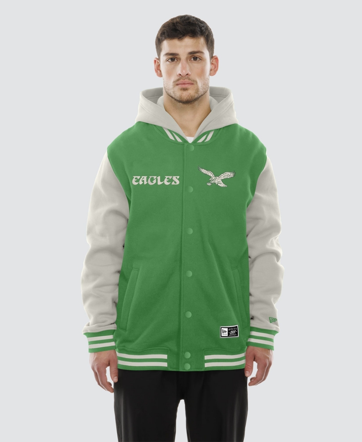 New Era Men's Kelly Green/Gray Philadelphia Eagles Full-Snap Fleece Hoodie Jacket - Kelly Green, Gray