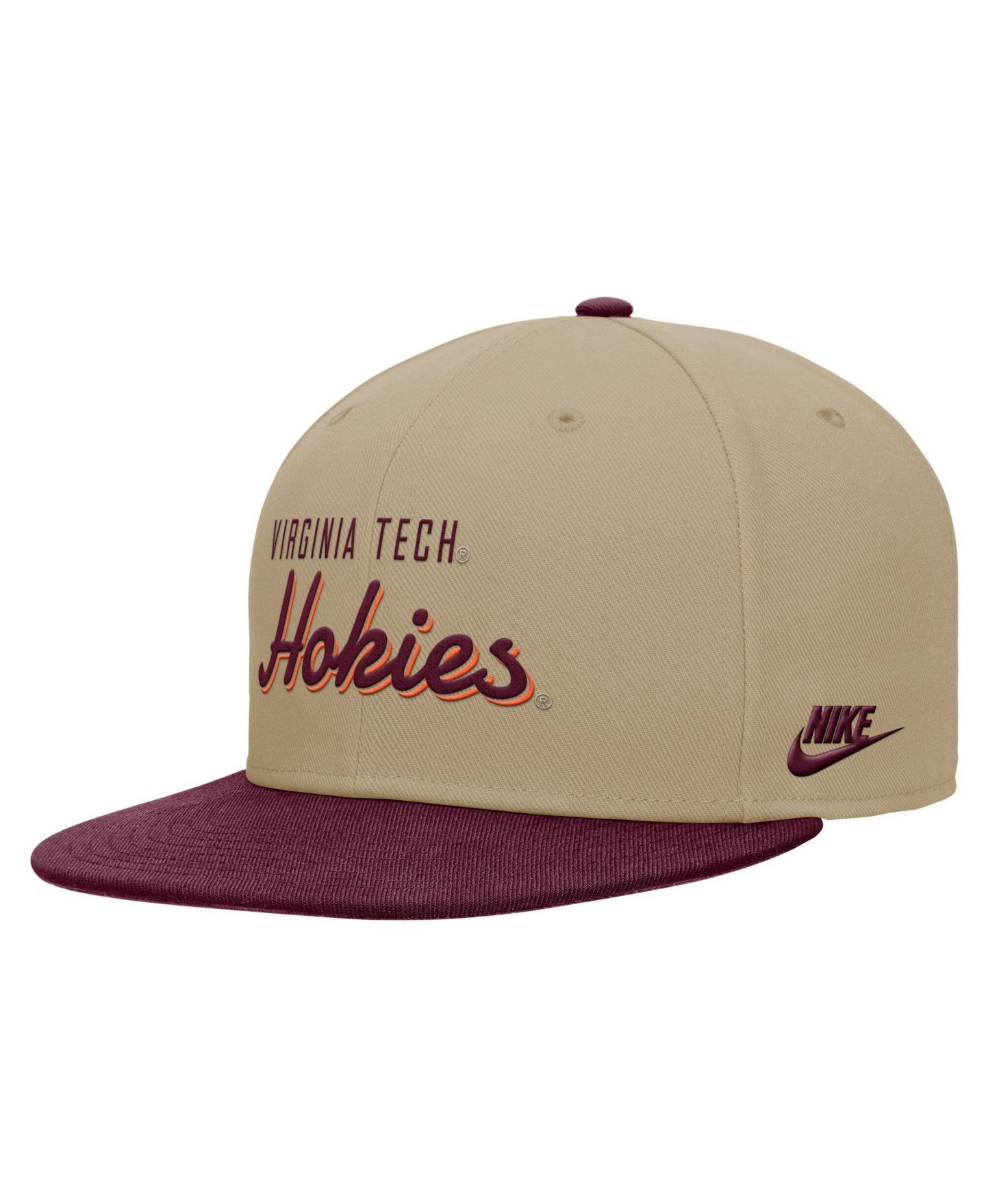 Мужская кепка Nike Beige/Maroon Virginia Tech Hokies Pro Dri-FIT Snapback Hat — фото 2