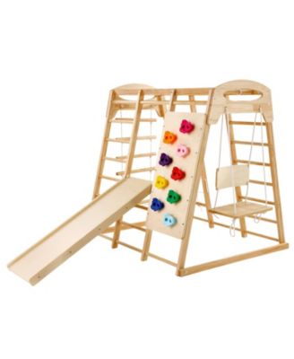 7-in-1 Wooden Indoor Jungle Gym Playset, 300 lbs Capacity, Ages 3-8