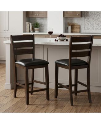 Set of Two 41" Faux Leather and Solid Wood Counter Height Bar Chairs