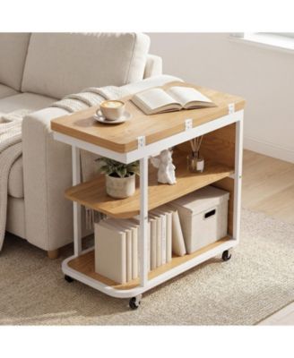 Sofa Side Table, Mobile Night Stand with Foldable Swivel Top
