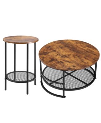 3-Piece Round Coffee Table Set with 2 End Side Tables and Metal Legs