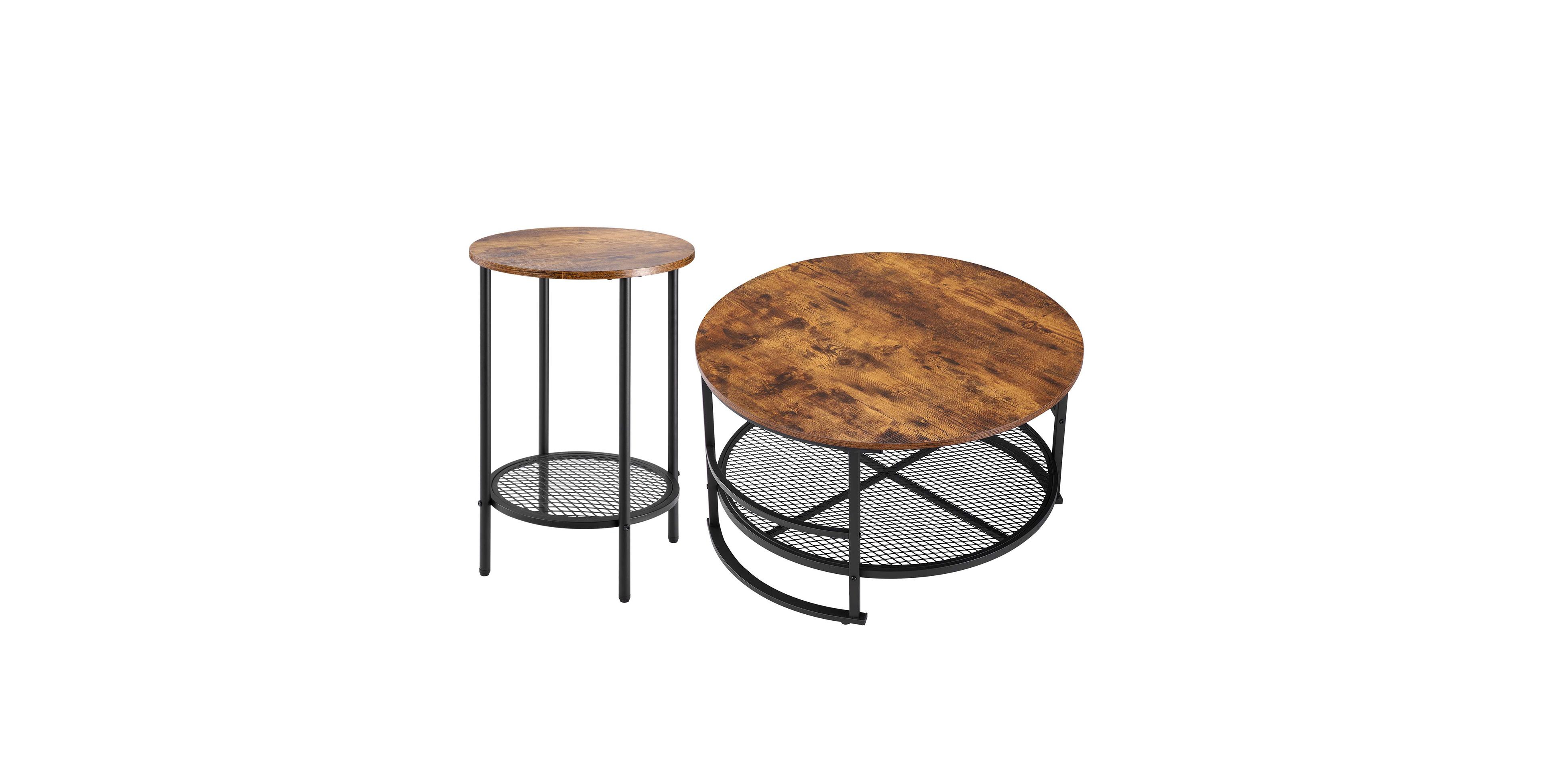 Gouun 3-Piece Round Coffee Table Set with 2 End Side Tables and Metal Legs
