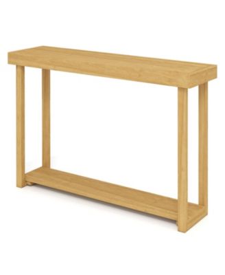 46 Inch Teak Wood Console Table with 2-Tier Open Shelving