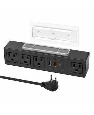 Under Desk Mount Surge Protector Power Strip with USB C and A Ports 4 AC Outlets