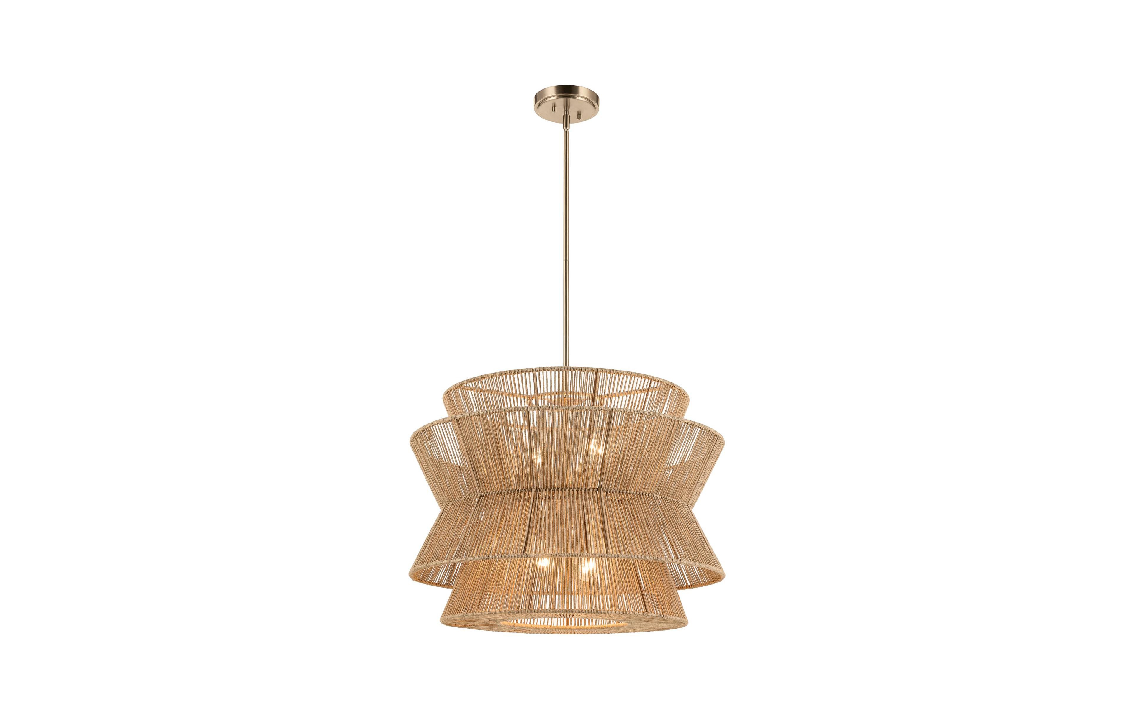 Kichler Ophira 28 Inch 4 Light Pendant with Jute Shade in Champagne