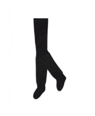Little and Big Girl 5-12 Knit Textured Fur Tights Black