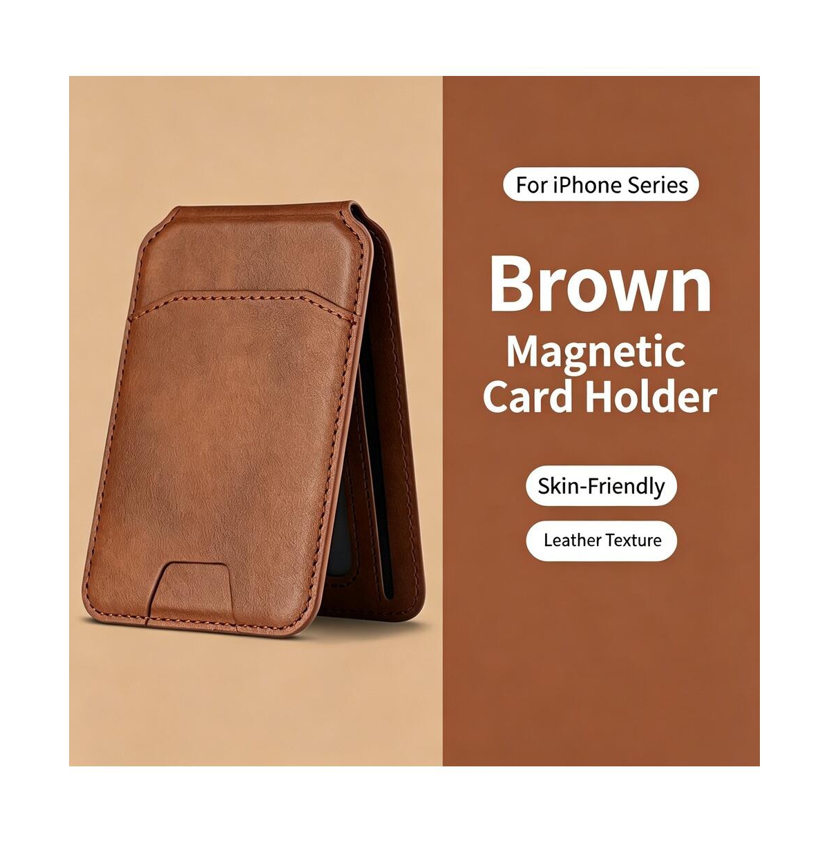 Artudatech MagSafe Magnetic Leather Card Holder for Apple Series 12-17 Models - Brown