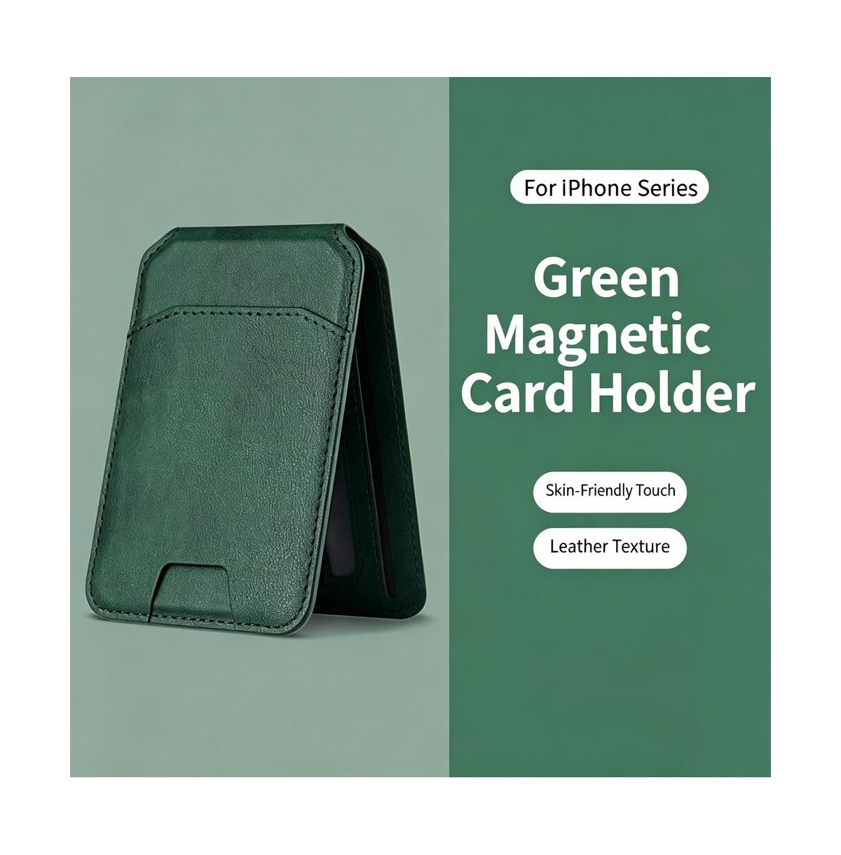Artudatech MagSafe Magnetic Leather Card Holder for Apple Series 12-17 Models - Green