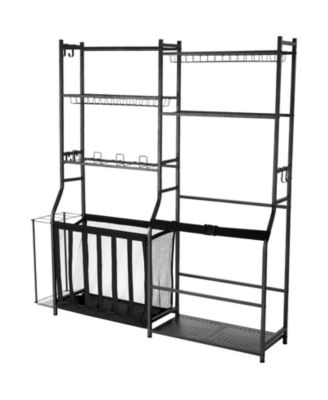 62 in Golf Bag and Sports Equipment Storage Rack with Baskets and Hooks