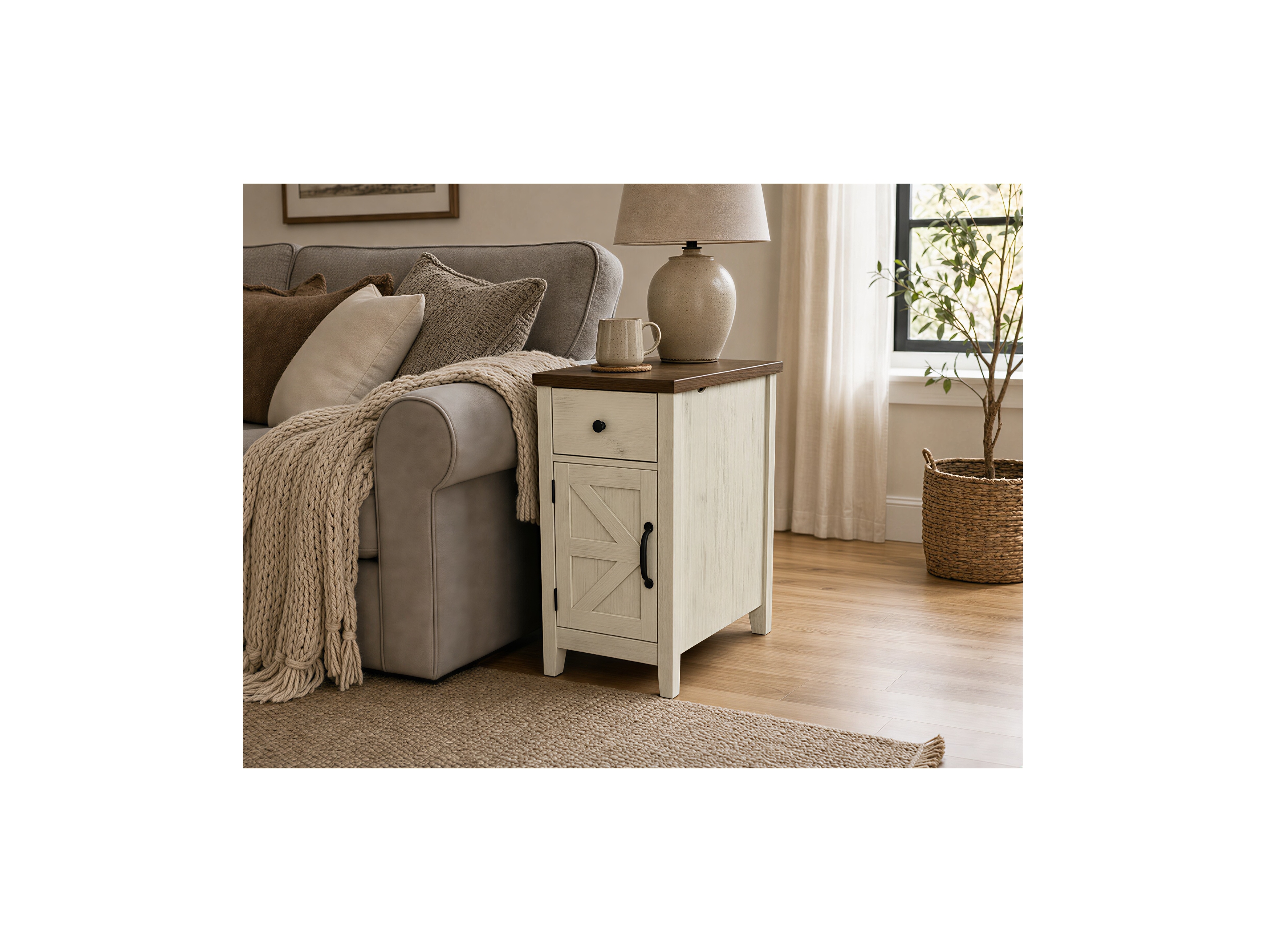 Flynama Farmhouse Nightstand with Charging Station
