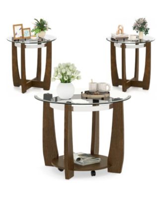 3-Piece Coffee Table and End Table Set with Tempered Glass Tops