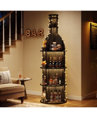 75" Tall Wine Rack, Industrial Round Wine Cabinet, Shelves