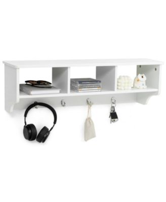 Wall Mounted Entryway Shelf with 4 Hooks and 3 Storage Compartments
