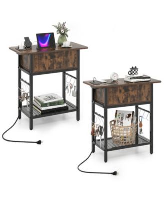 Set of 2 End Tables with Charging Station and Hidden Compartment
