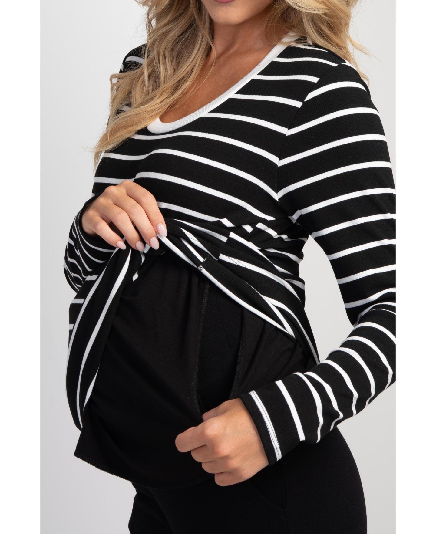 Женский топ Hello Miz Maternity Striped Nursing Long-Sleeve Top, цвет: Чёрный / Белый — фото 5