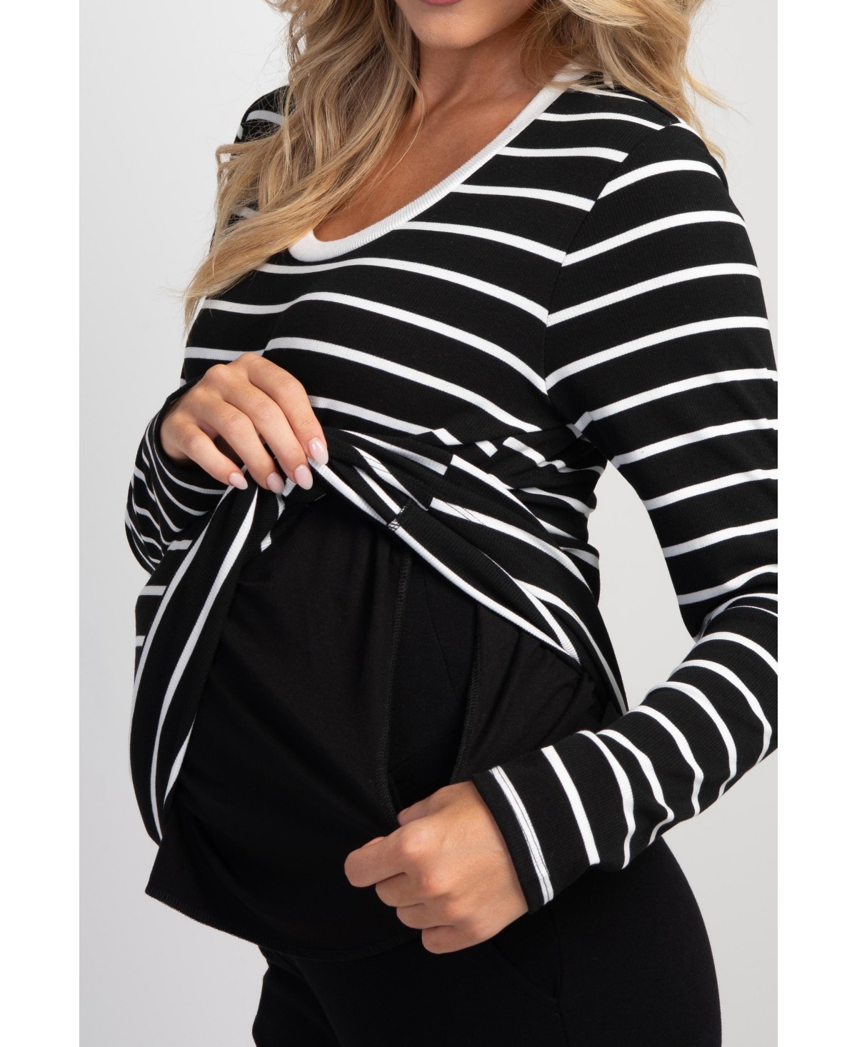 Hello Miz Maternity Striped Nursing Long-Sleeve Top