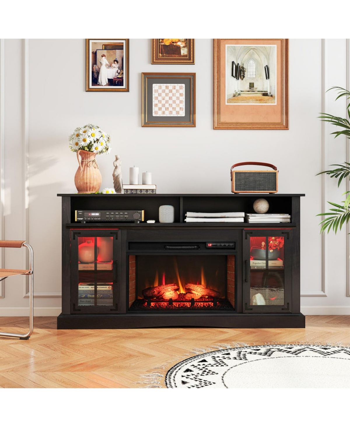 Gouun 58 Inch Fireplace Tv Stand with Adjustable Thermostat and Remote Control