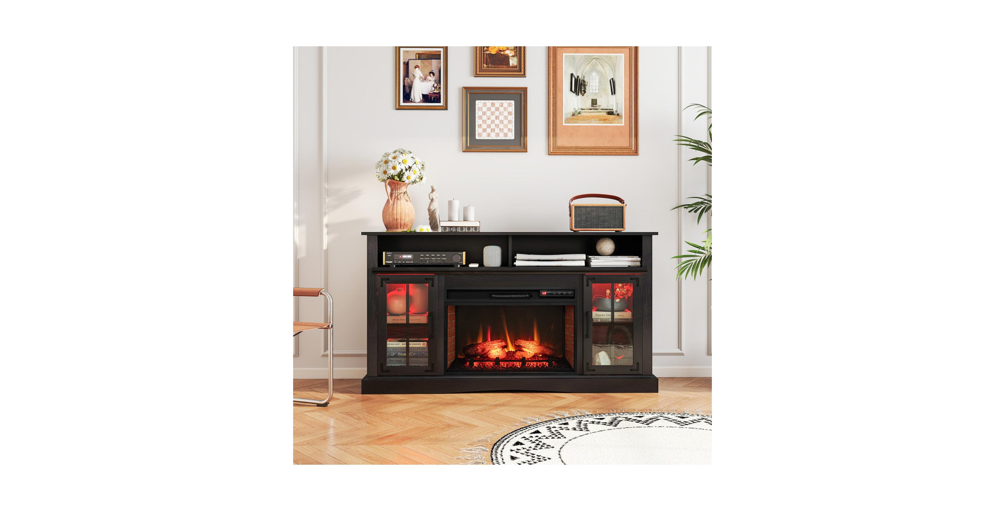 Gouun 58 Inch Fireplace Tv Stand with Adjustable Thermostat and Remote Control