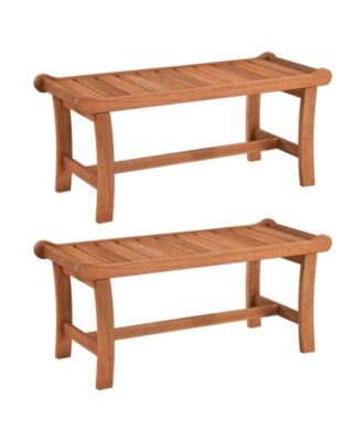 Set of 2 41.5-Inch Hardwood Outdoor Benches with Slatted Seats