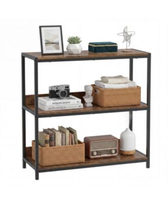 3-Tier Industrial Bookshelf with Wooden Shelves and Metal Frame