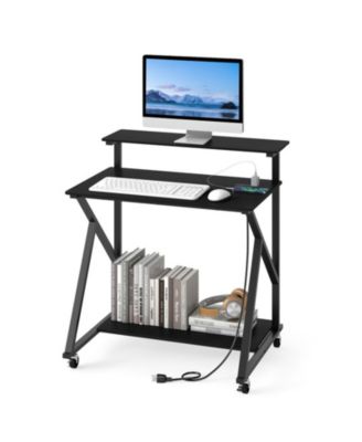 32 Inch Rolling Computer Desk with Built-in Power Outlets