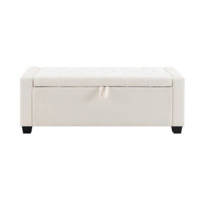 48" Chenille Storage Ottoman Bench with Safety Hinge