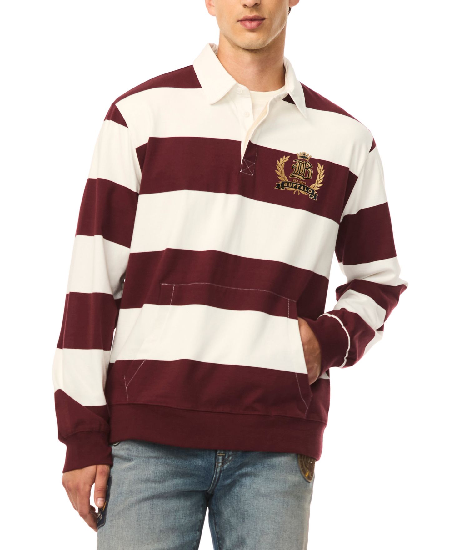 Мужское поло Buffalo David Bitton Kapeo Rugby Stripe Long-Sleeve Polo Shirt, цвет: Красный красное дерево — фото 1