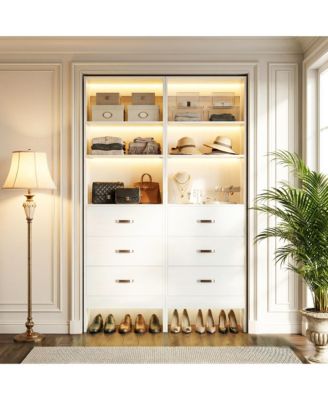 Wooden Set of 2 Closet Organizer System with 3 Drawers and Hanging Rods