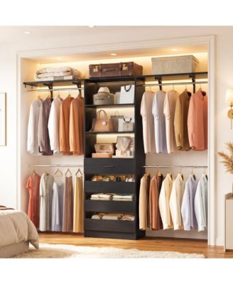 8FT Wooden Closet Organizer System with 4 Drawers and Shelves for Walk-in Wardrobe