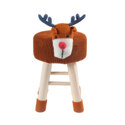 Deer Ottoman Stool Cute Animal Foot Stool Kids Seat with Solid Wood Legs
