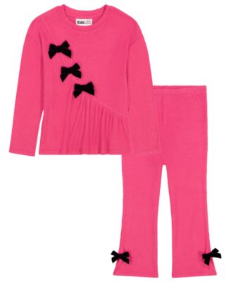 Toddler Girls' 2T-5T Long-Sleeve Bow-Detailed Top and Flare-Leg Pants, 2-Piece Set