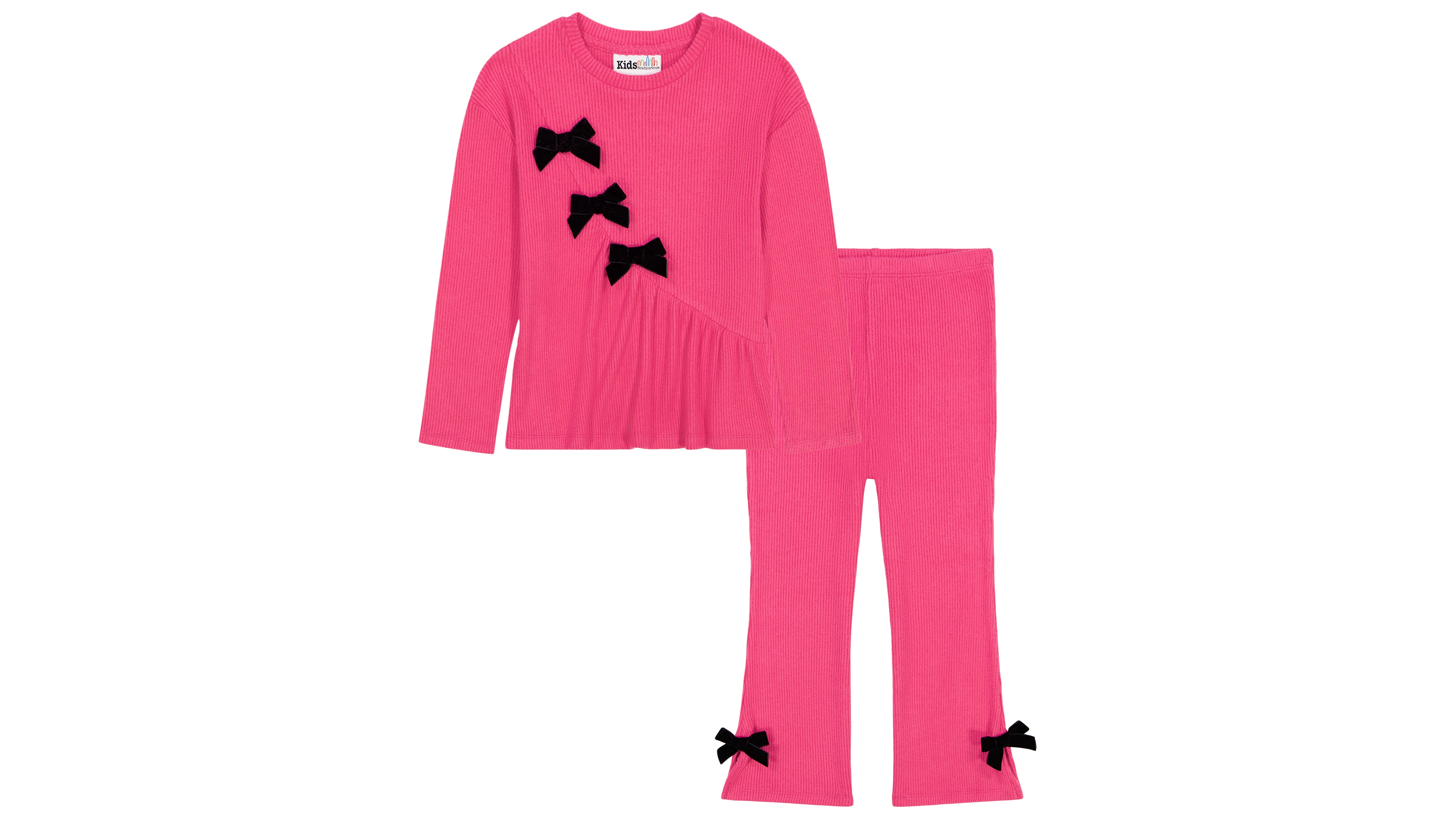 Kids Headquarters Girls' 2-16 Long-Sleeve Bow-Detailed Tunic and Flare-Leg Pants, 2-Piece Set