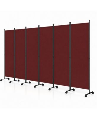 Room Divider, 6-Panel Folding Privacy Screen with Lockable Rolling Wheels