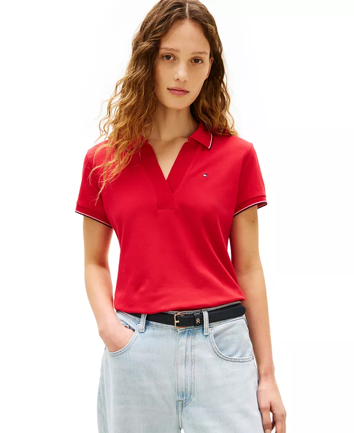 Women's Johnny Collar Short-Sleeve Polo T-Shirt