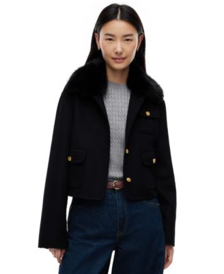 Women's Wool-Blend Cropped Jacket with Faux Fur