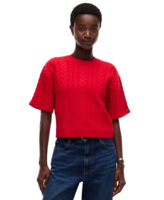 Women's Cable-Knit Bow Detail Crewneck Sweater