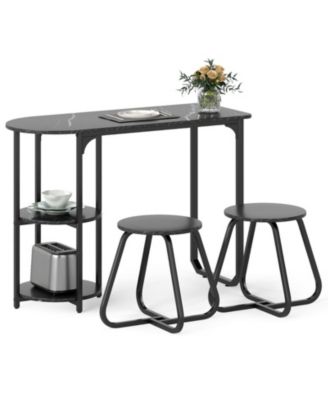 3-Piece Industrial Dining Set with 2-Tier Side Storage Shelves