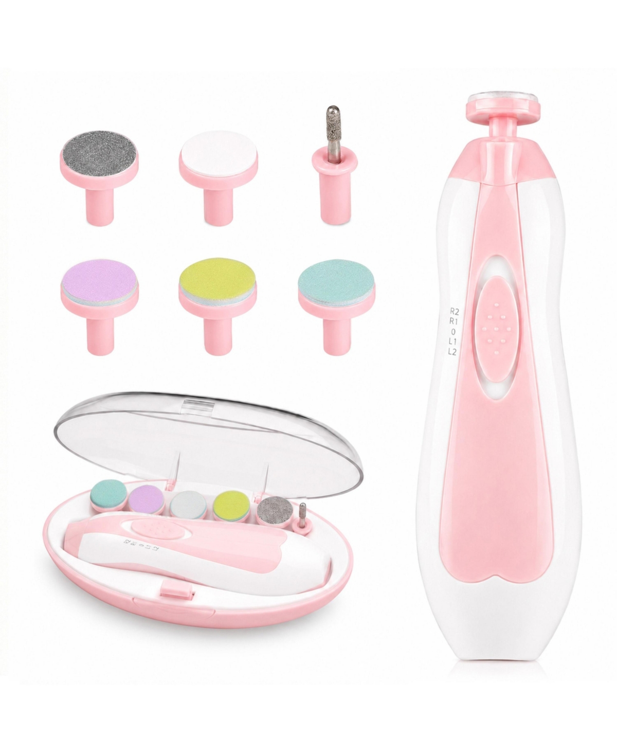 Sperric Baby Electric Nail Trimmer with Light, 7-Piece Set - Pink