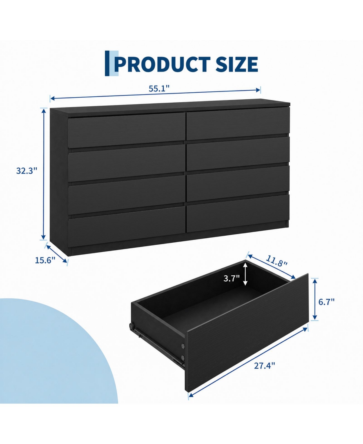 homfan 8 Drawer Dresser for Bedroom, Modern Chest of Drawers, Storage with Drawers Living Room, Hallway, Entryway, Bedroom