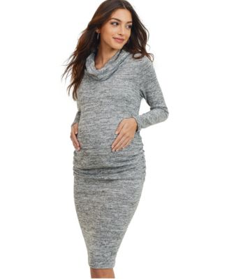 Maternity Long-Sleeve Cowl-Neck Ruched Dress